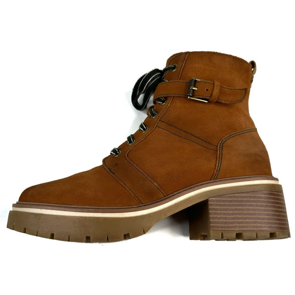 Naturalizer Jac Water Repellent Tawny Brown Suede Ankle Combat Boots Women's 10M - Picture 5 of 12